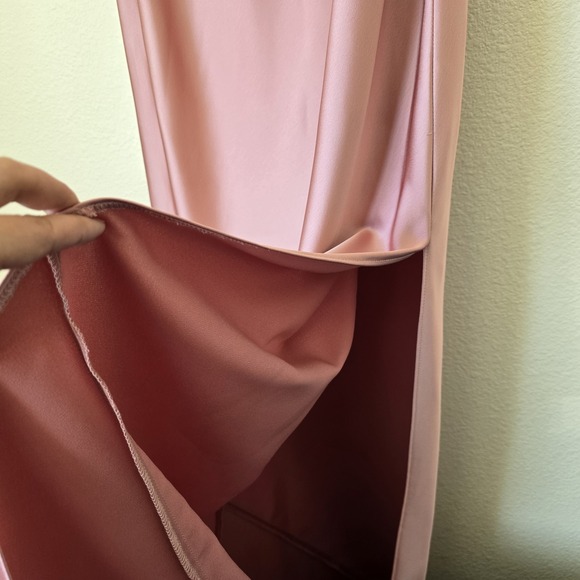 NWT Women Large Bridesmaid Rose Gold One Shoulder Maxi Slip Cocktail Slit Dress - Picture 6 of 9